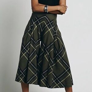 Free People flare Plaid Wide-Leg Culotte Pants Green Size 4